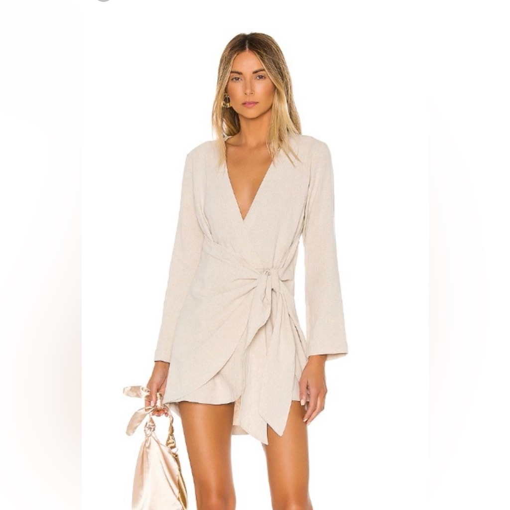 L'academie Wrap Front Cream Mini Dress